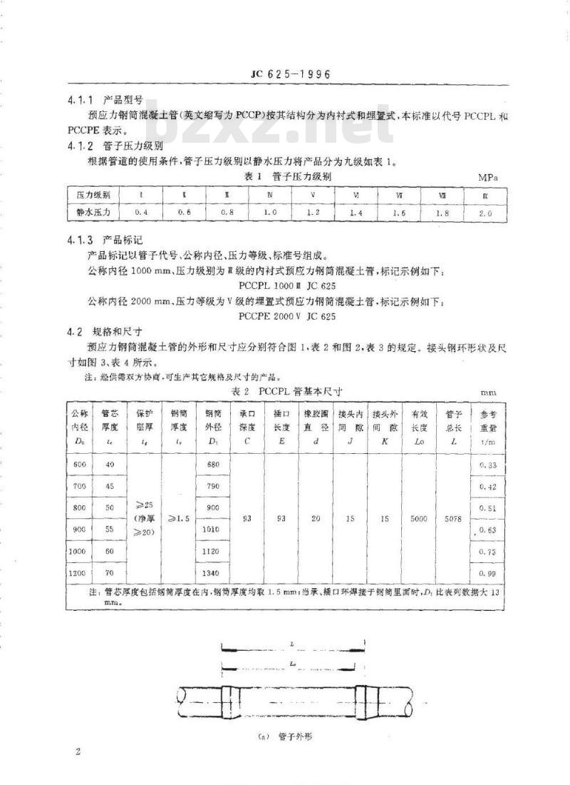 JC 625-1996 预应力钢筒混凝土管