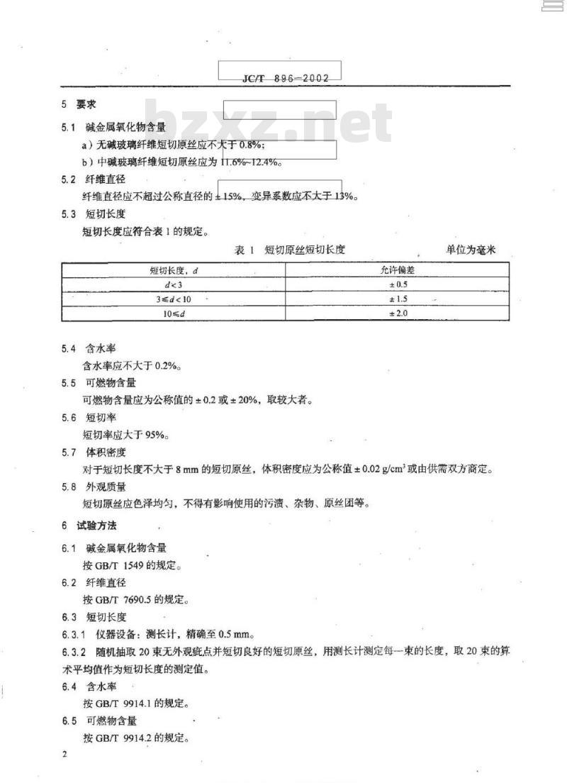 JC/T 896-2002 玻璃纤维短切原丝