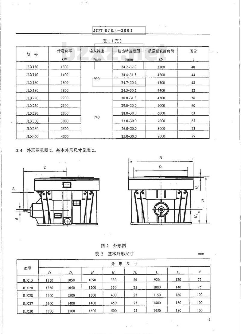 JC/T 878.4-2001 水泥工业用硬齿面力式磨机减速机