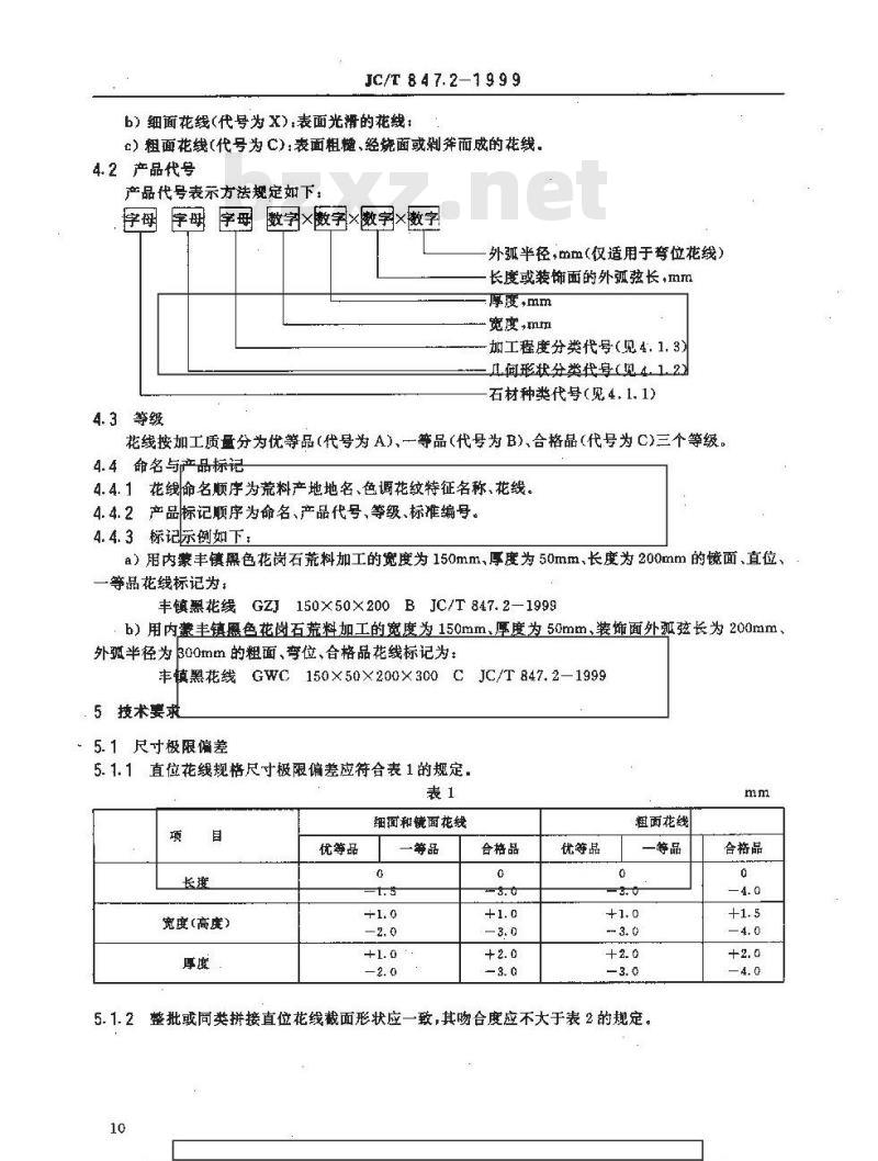 JC/T 847.2-1999 异型装饰石材 第2部分:花线