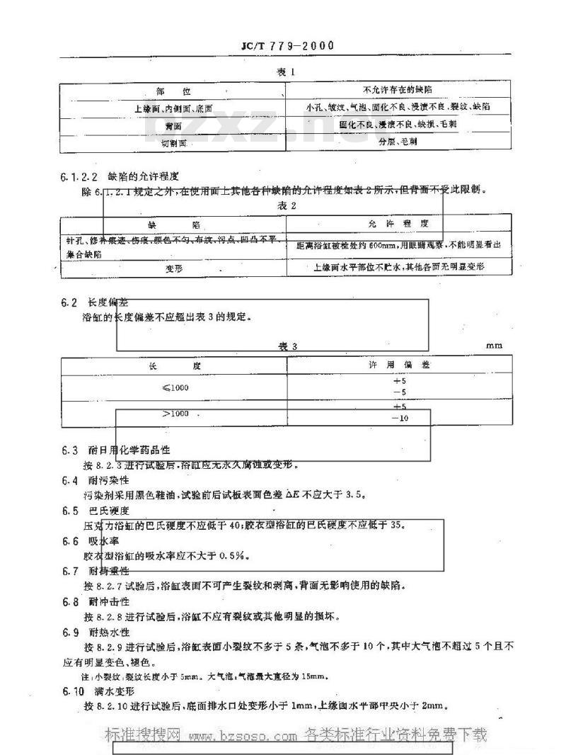 JC/T 779-2000 玻璃纤维增强塑料浴缸