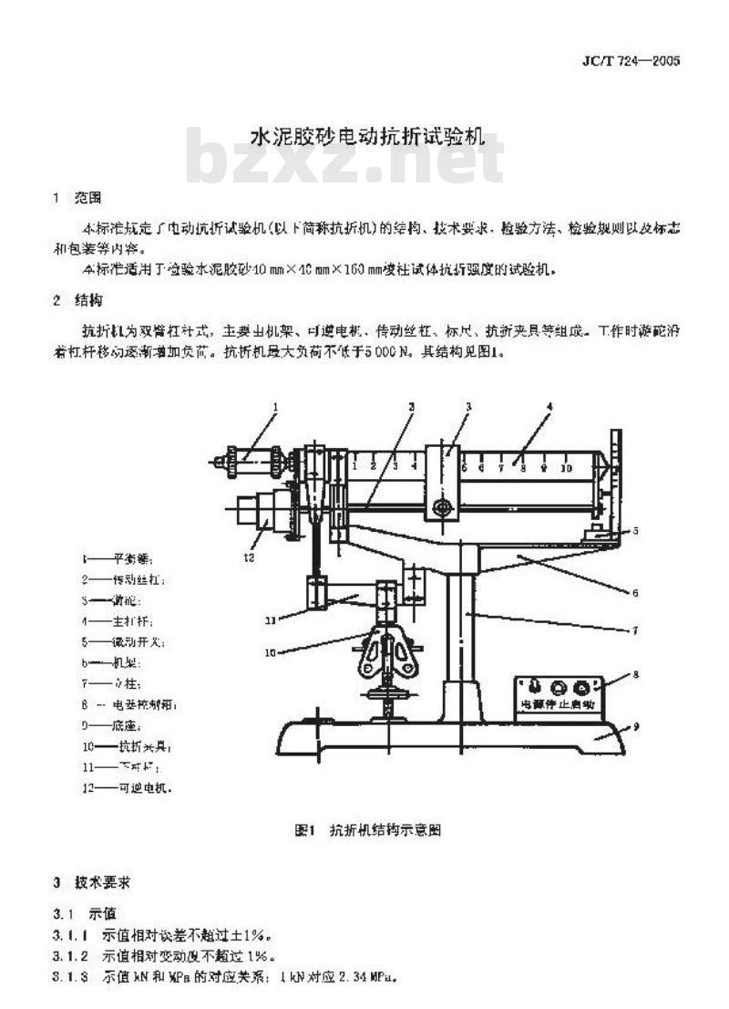 JC/T 724-2005 水泥胶砂电动抗折试验机