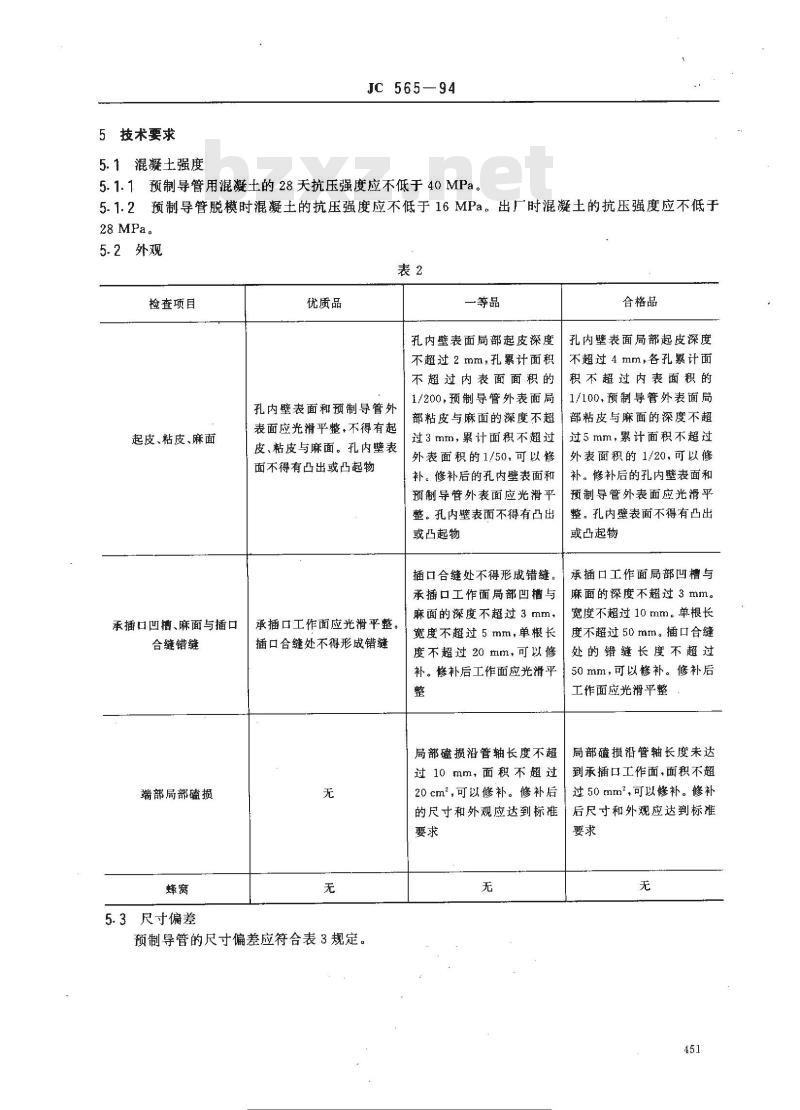 JC 565-1994 电力电缆用承插式混凝土预制导管