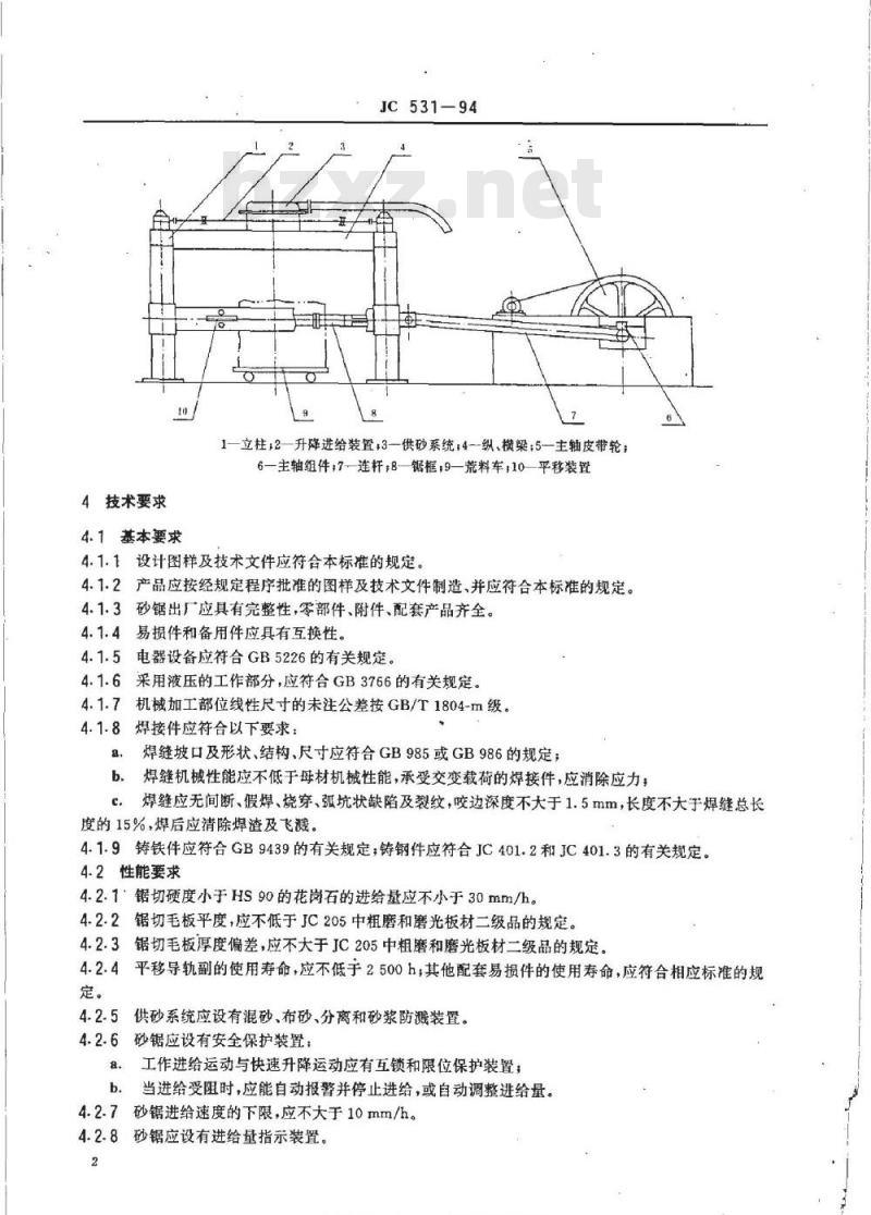 JC 531-1994 平移式砂锯机技术条件