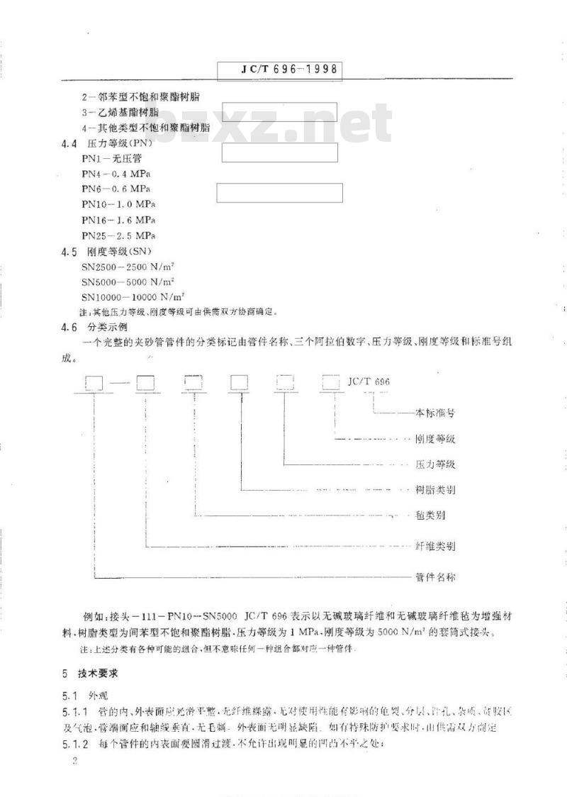 JC/T 696-1998 离心浇铸玻璃纤维增强不饱和聚酯树脂夹砂管管件