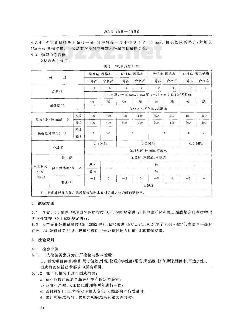 JC/T 690-1998 沥青复合胎柔性防水卷材