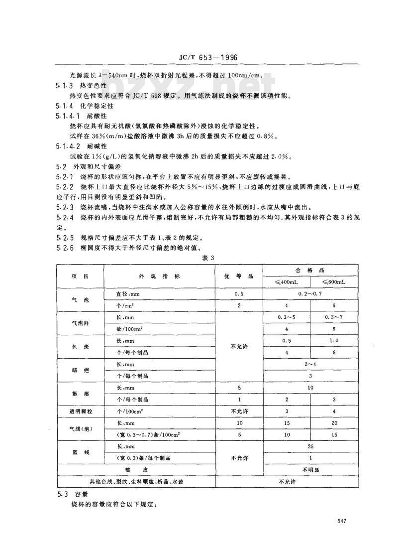 JC/T 653-1996 石英玻璃器皿 烧杯