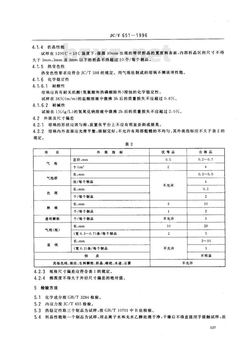 JC/T 651-1996 石英玻璃器皿 坩埚