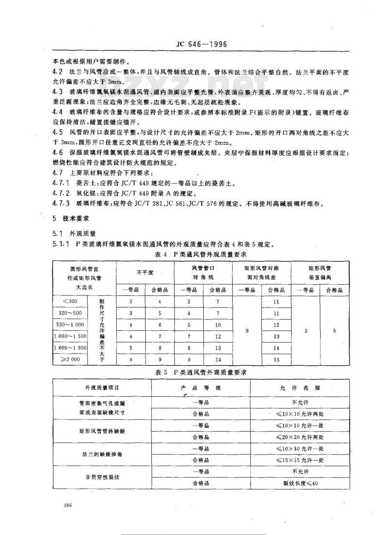 JC/T 646-1996 玻璃纤维氯氧镁水泥通风管道