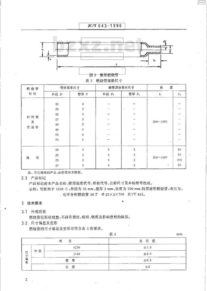 JC/T 643-1996 化学分析燃烧管