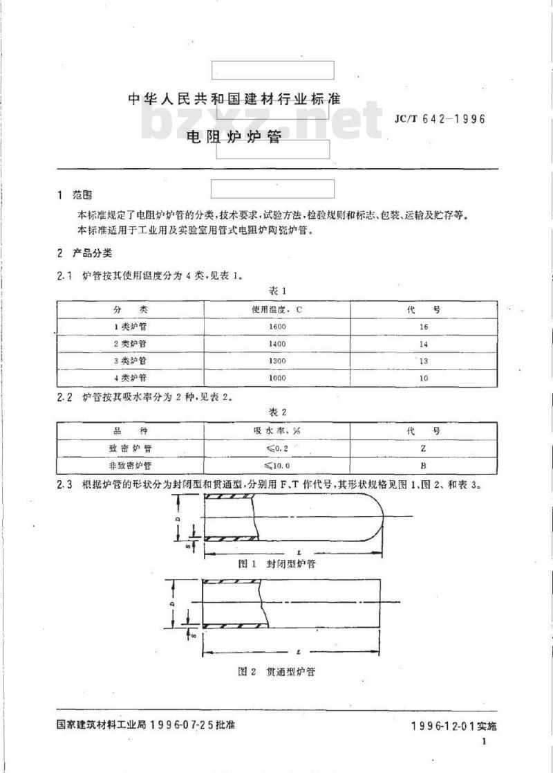 JC/T 642-1996 电阻炉炉管
