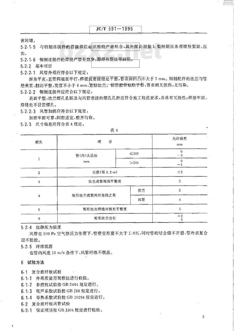 JC/T 591-1995 复合玻纤板风管