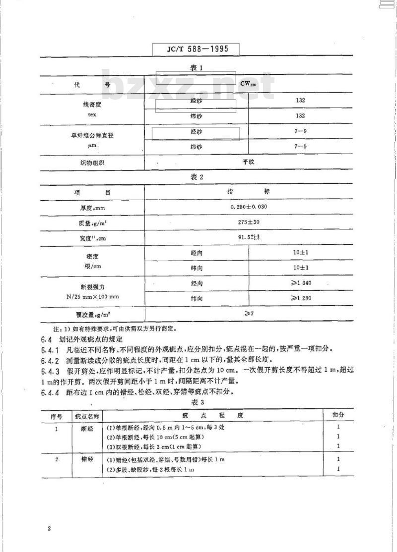 JC/T 588-1995 玻璃纤维导风筒基布