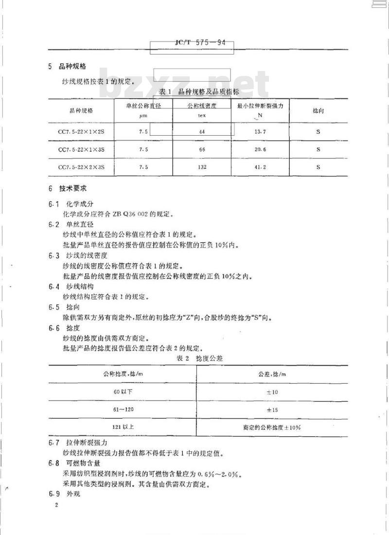 JC/T 575-1994 中碱玻璃纤维纱