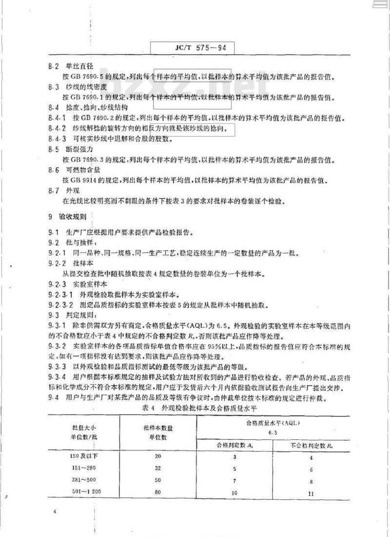 JC/T 575-1994 中碱玻璃纤维纱