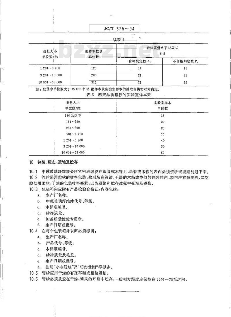 JC/T 575-1994 中碱玻璃纤维纱