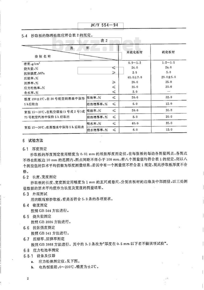 JC/T 554-1994 石棉胶乳抄取板