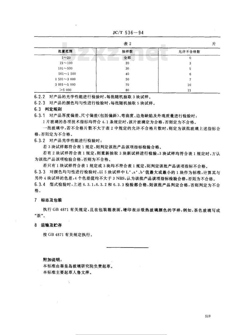 JC/T 536-1994 吸热玻璃