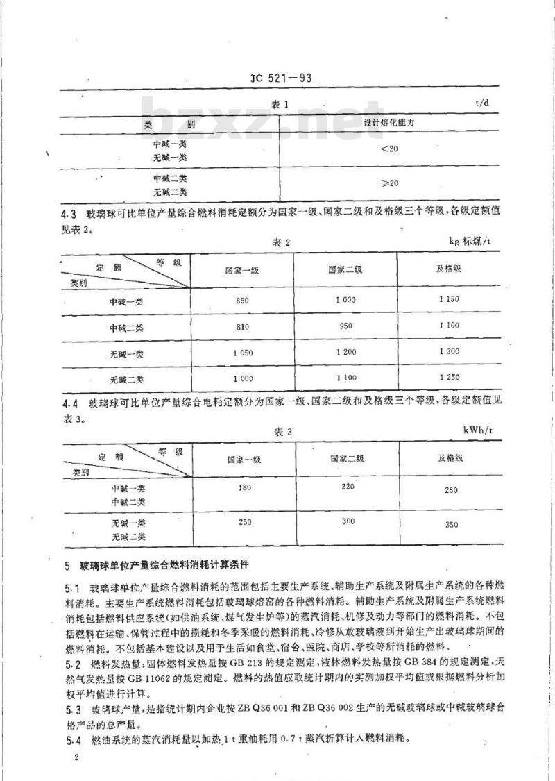 JC 521-1993 玻璃球能耗等级定额