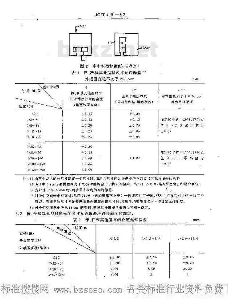 JC/T 490-1992 玻璃纤维增强热固性塑料拉挤型材的尺寸公差