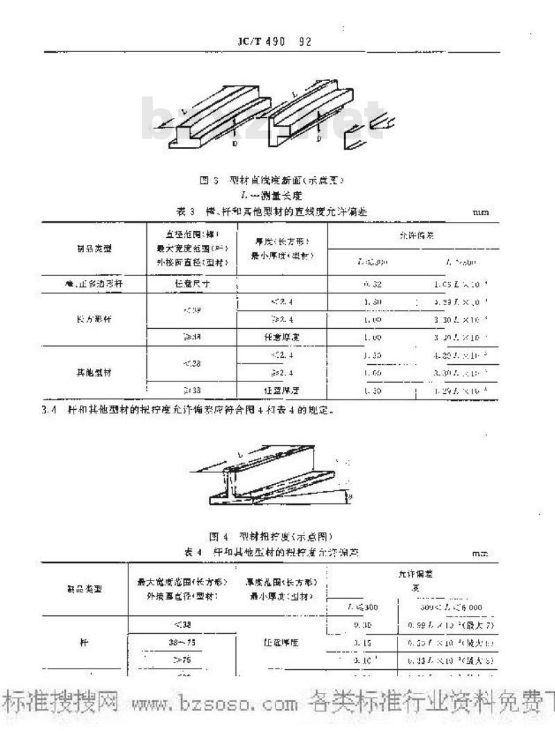 JC/T 490-1992 玻璃纤维增强热固性塑料拉挤型材的尺寸公差