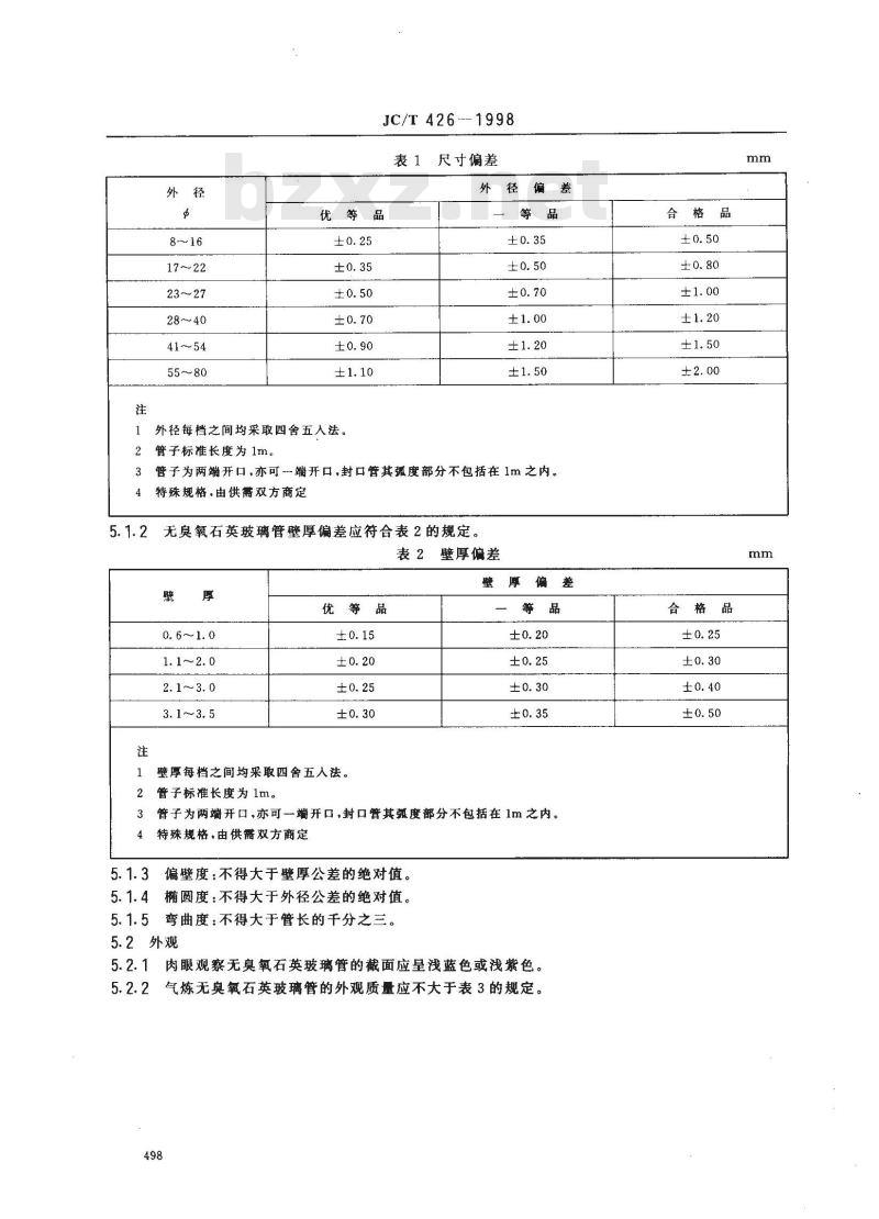 JC/T 426-1998 无臭氧石英玻璃管