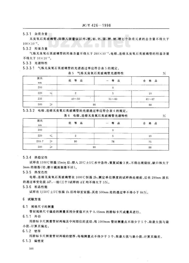 JC/T 426-1998 无臭氧石英玻璃管