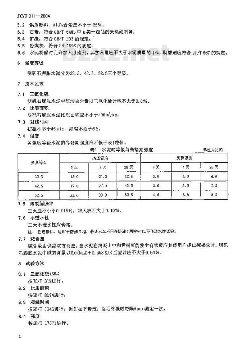 JC/T 311-2004 明矾石膨胀水泥