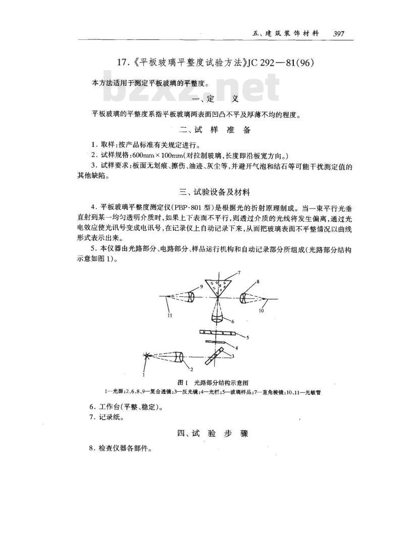 JC 292-1981(1996) 平板玻璃平整度试验方法