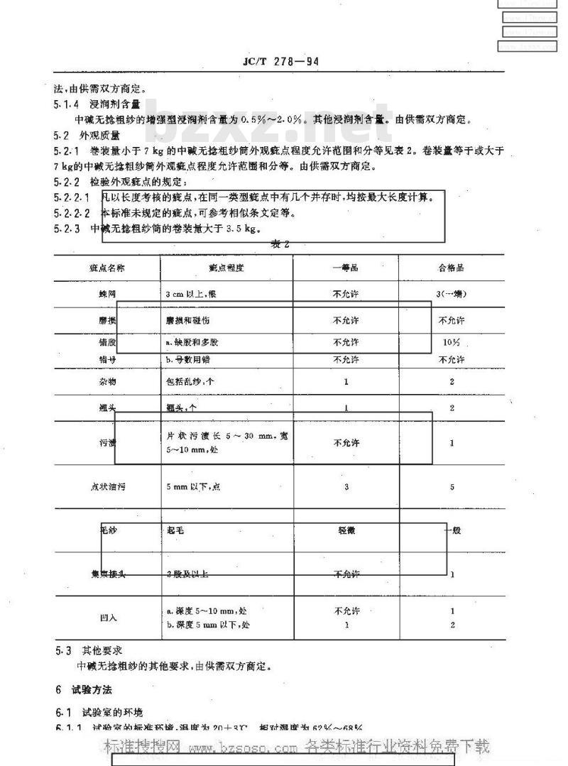 JC/T 278-1994 中碱玻璃纤维无捻粗纱