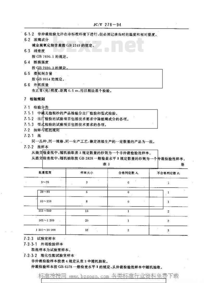JC/T 278-1994 中碱玻璃纤维无捻粗纱