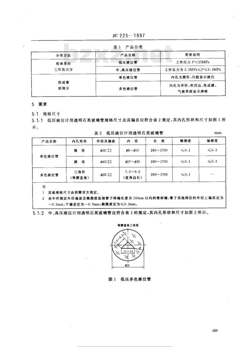JC/T 225-1997 液位计用透明石英玻璃管
