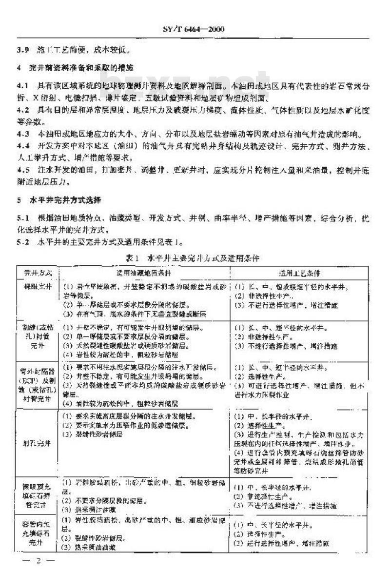 SY/T 6464-2000 水平井完井工艺技术要求