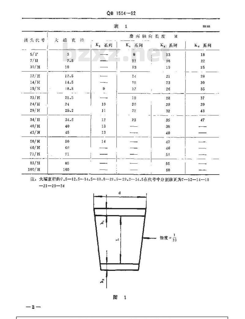 QB 1504-1992 实验室玻璃仪器互换锥形磨砂接头