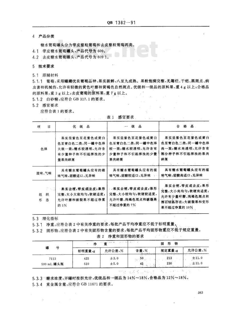 QB 1382-1991 糖水葡萄罐头