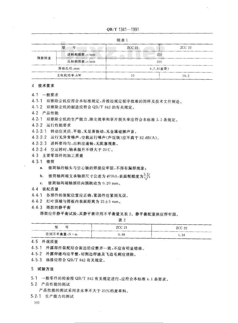 QB/T 1341-1991 ZCC21～22型双锥草片除尘机