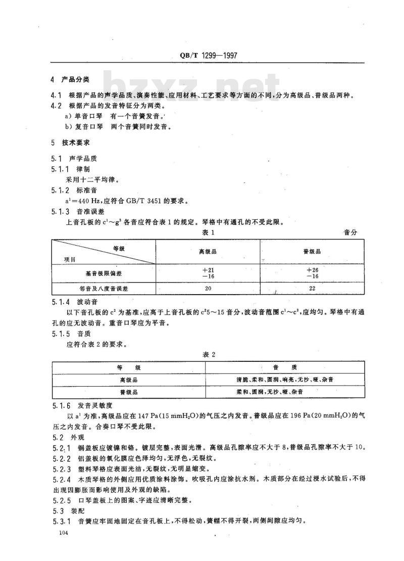 QB/T 1299-1997 口琴