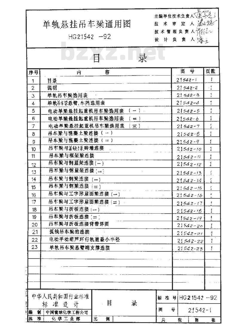 HG/T 21542-1992 单轨悬挂吊车梁通用图