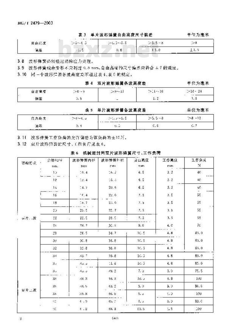 HG/T 2479-2003 机械密封用波形弹簧技术条件