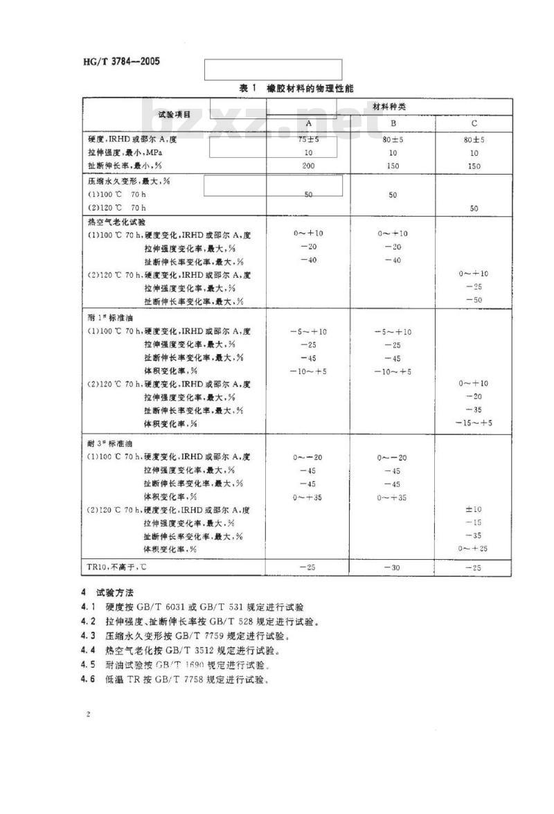 HG/T 3784-2005 减压器唇形密封圈用橡胶材料