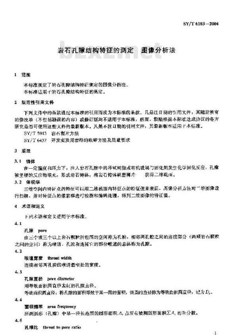 SY/T 6103-2004 岩石孔隙结构特征的测定 图像分析法