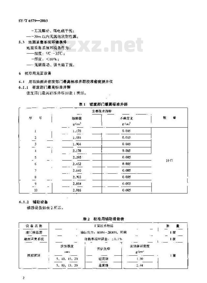SY/T 6579-2003 密度测井仪校准方法