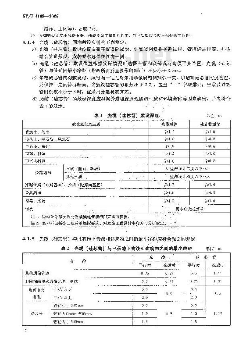 SY/T 4108-2005 输油(气)管道同沟敷设光缆(硅芯管)设计、施工及验收规范
