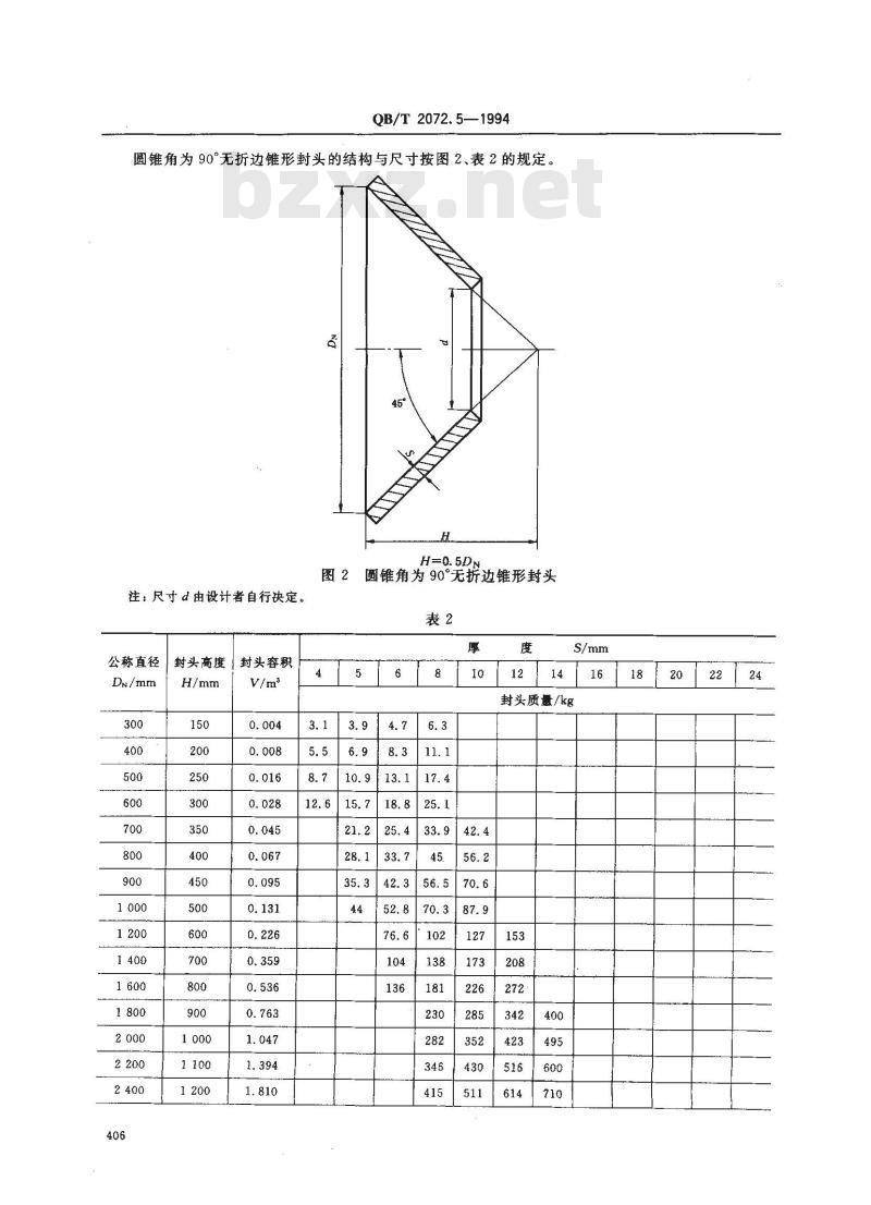 QB/T 2072.5-1994 制糖机械压力容器通用零部件无折边锥形封头