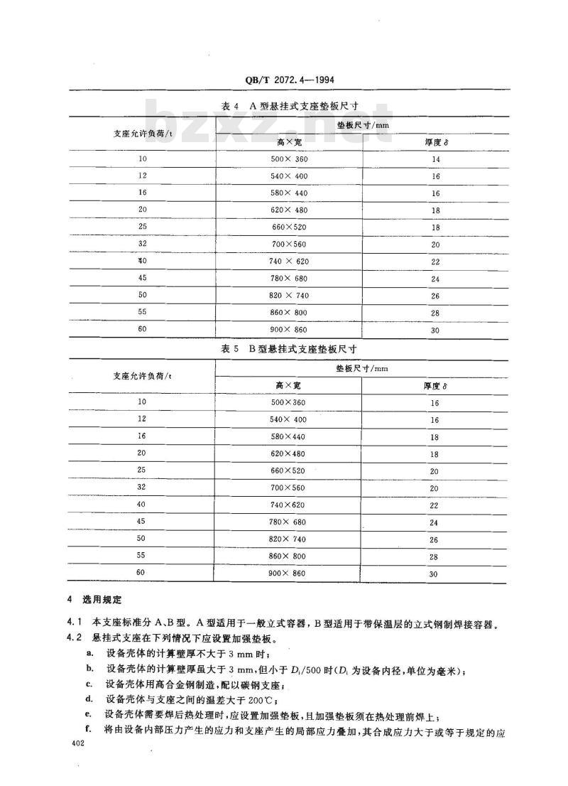 QB/T 2072.4-1994 制糖机械压力容器通用零部件钢制悬挂式支座