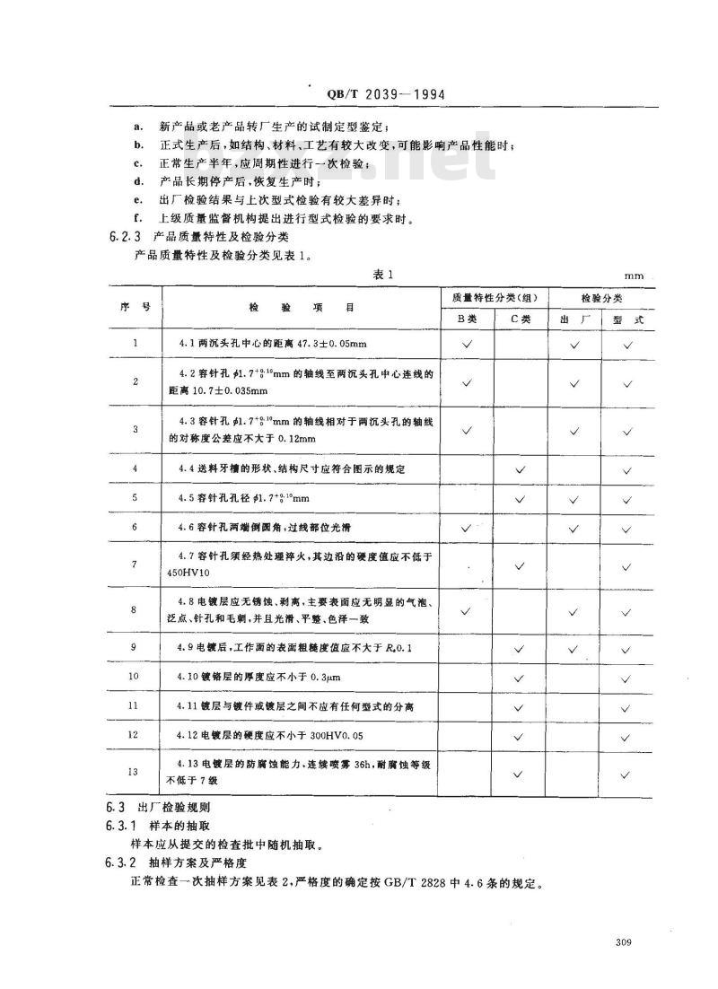 QB/T 2039-1994 家用缝纫机针板