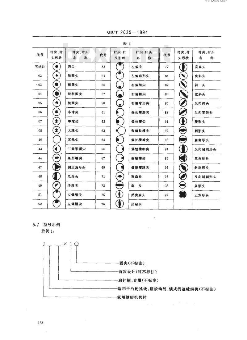 QB/T 2035-1994 缝纫机机针型号编制规则
