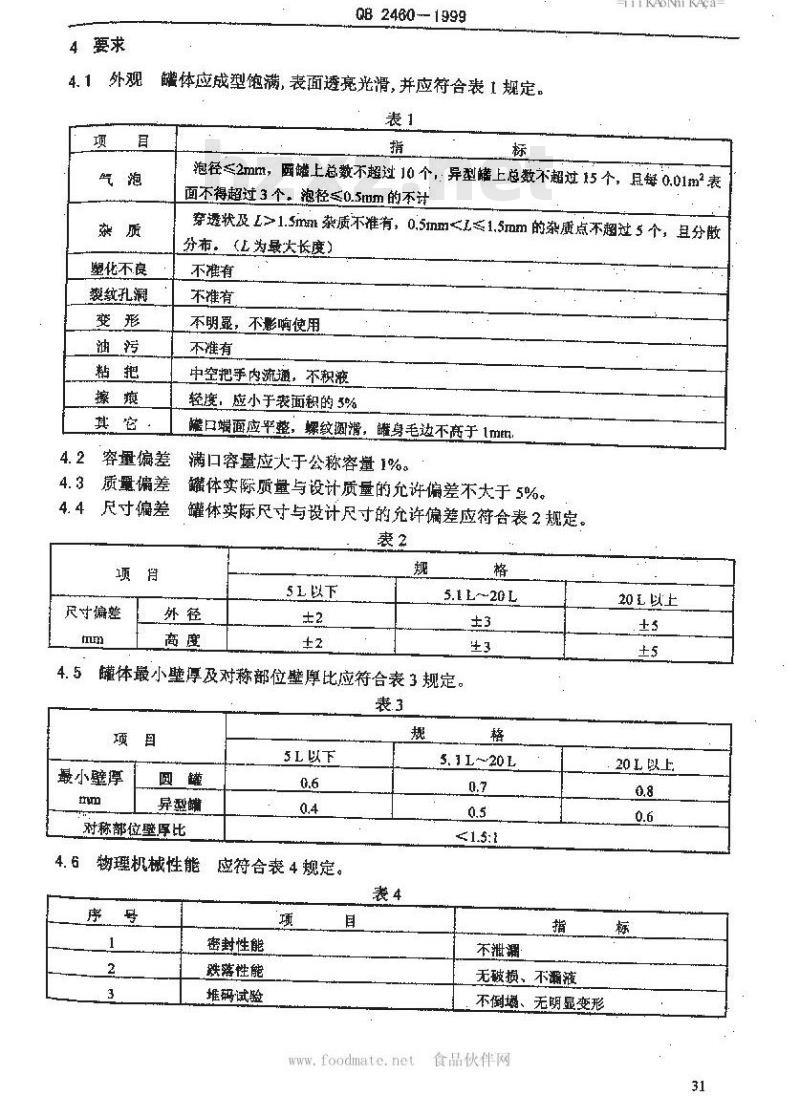 QB 2460-1999 聚碳酸酯(PC)饮用水罐