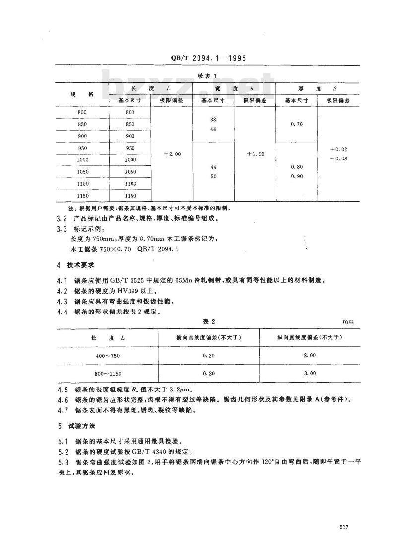 QB/T 2094.1-1995 木工锯条