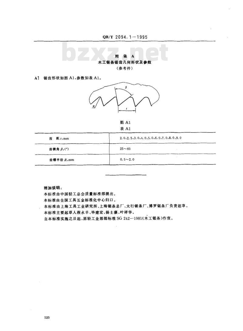 QB/T 2094.1-1995 木工锯条
